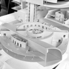 Close up image of a circular model