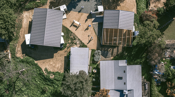 Aerial shot of a group of buildings