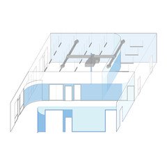 Rendering of a 2,420 sf tenant improvement of a vacant, 14’-0” ceiling, first-floor commercial shell in a large suburban retail center.