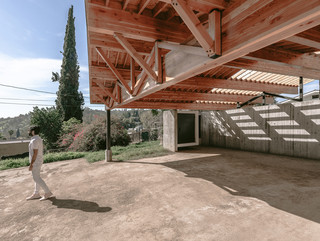 Shot of garage and wooden roof