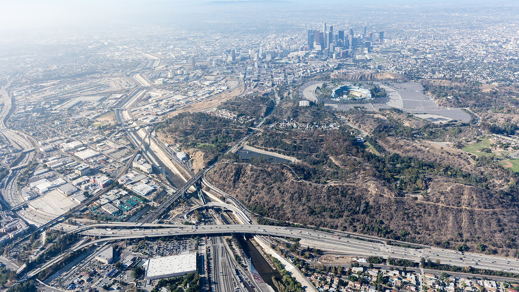 Photograph of Los Angeles looking over the freeway towards downtown