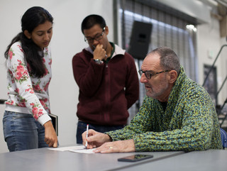 Mayne with AUD students; photo by Chris O'Leary