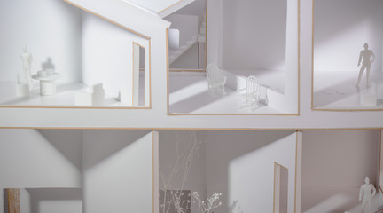 Work from Li's final project for first-year MArch core studio, "House to Housing," with Yara Feghali, Spring 2022