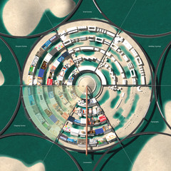 Circular Diagram of building, road, mapping, and topography typologies.