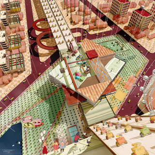 Rendered axonometric from bird&rsquo;s-eye view.