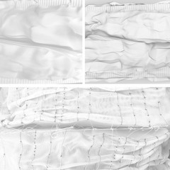 Three images diagramming the interaaction of a perforated cloth and polymer clay to create form and the translation of that form into line drawings produced digitally.