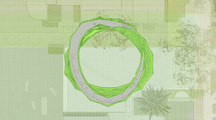 Plan drawing of building within its context on campus.