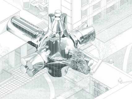 Rendered axonometric of building on UCLA campus.