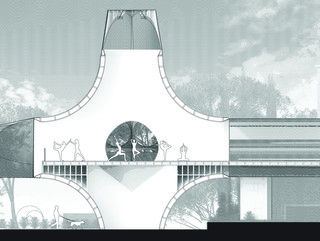 Section drawing with rendered site context.