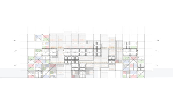 Elevation drawing of the building with height markers